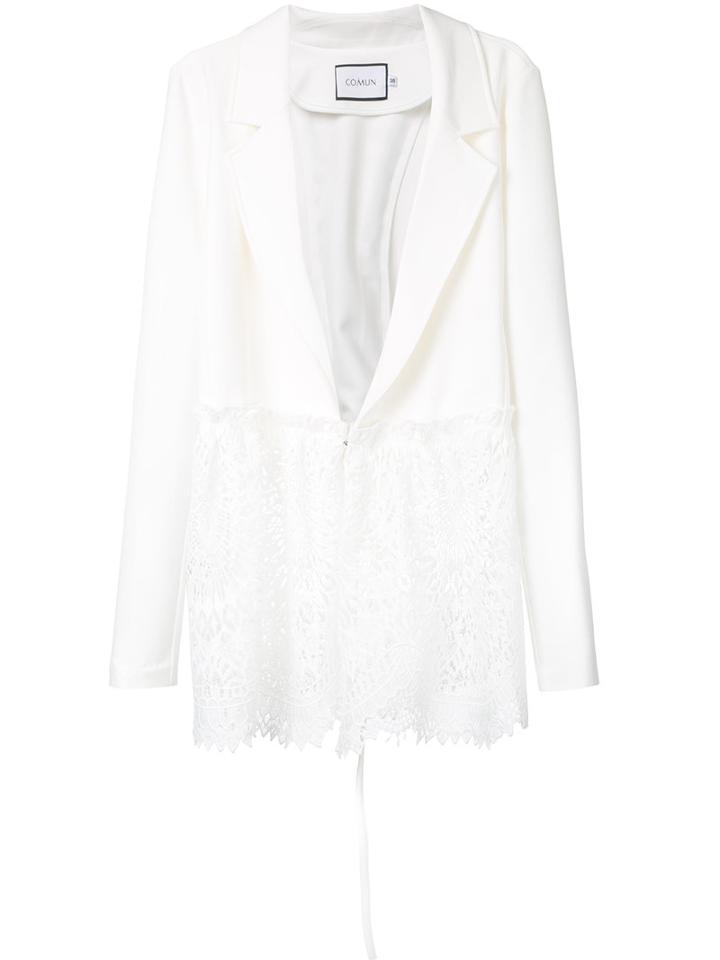 Co-mun Lace Hem Blazer, Women's, Size: 46, White, Polyester/spandex/elastane