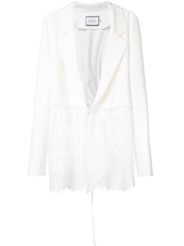 Co-mun Lace Hem Blazer, Women's, Size: 46, White, Polyester/spandex/elastane