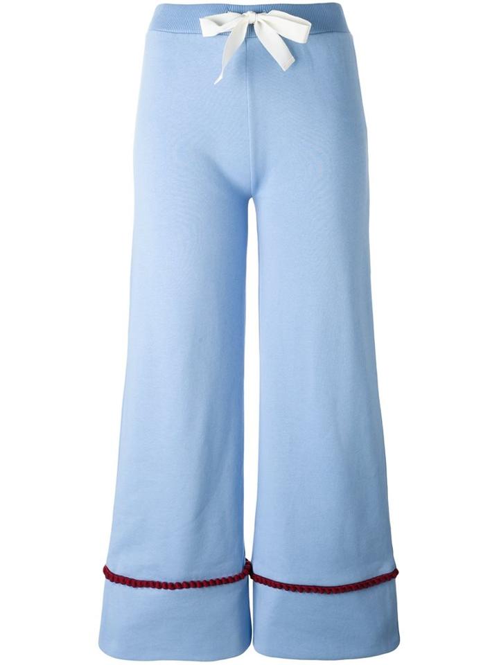 Jour/né Bow Waistband Flared Trousers, Women's, Size: 36, Blue, Cotton