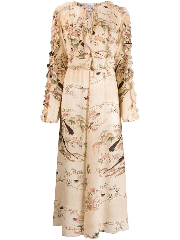 Red Valentino Bird Print Long Dress - Neutrals