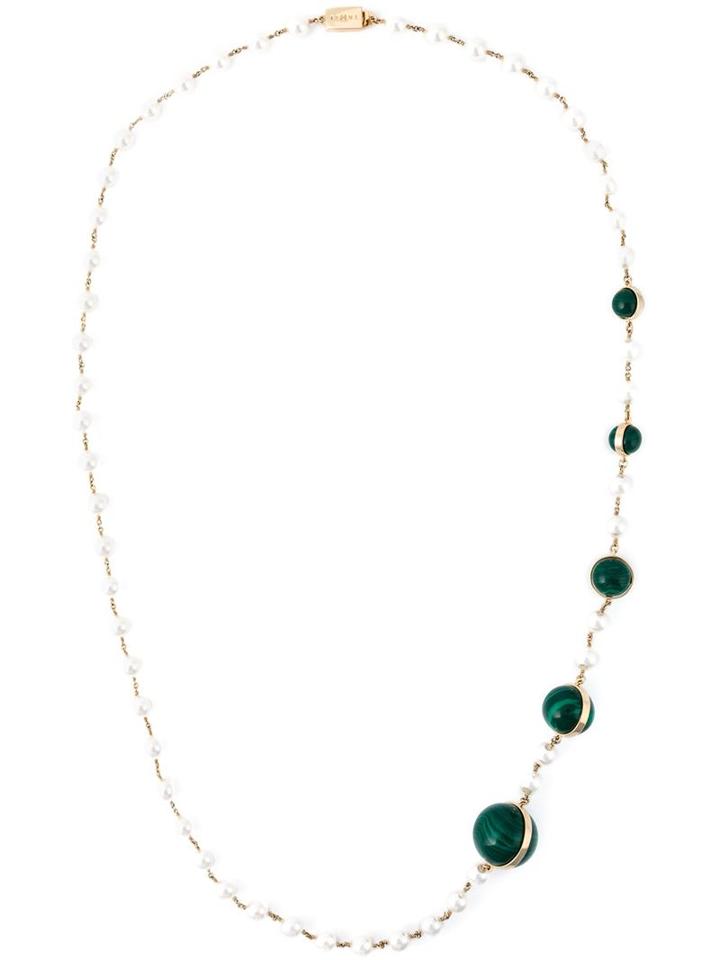 Eshvi Astro Necklace, Women's, White, Pearls/gold Plated Brass/malachite