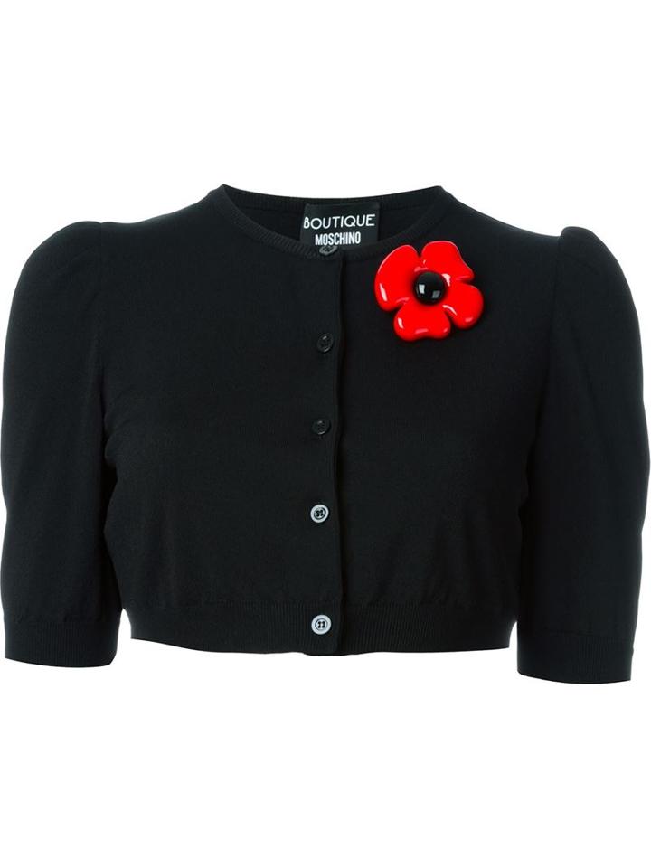 Boutique Moschino Cropped Flower Brooch Cardigan, Women's, Size: 42, Black, Nylon/rayon