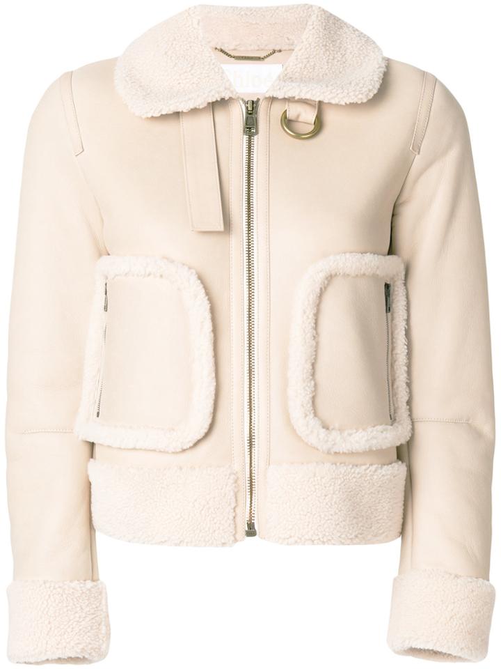 Chloé Shearling Aviator Jacket - Nude & Neutrals