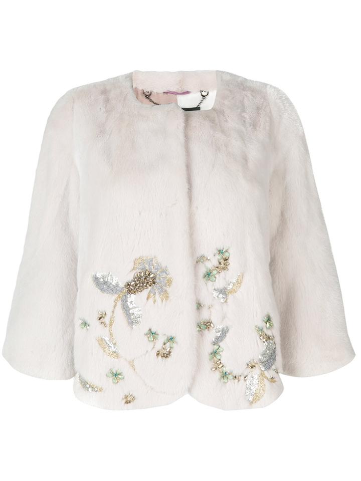Cara Mila Jasmine Embellished Mink Jacket - White