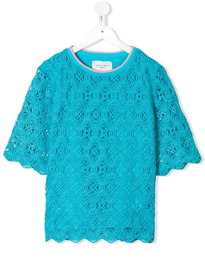Alberta Ferretti Kids Crochet T-shirt - Blue