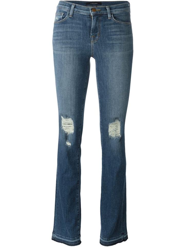 J Brand Distressed Bootcut Jeans, Women's, Size: 26, Blue, Cotton/polyester/spandex/elastane