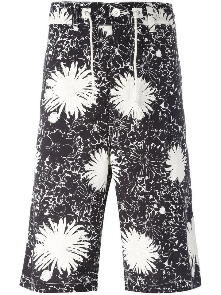 Junya Watanabe Comme Des Garçons Man Floral Print Bermuda Shorts, Men's, Size: Large, Black, Cupro/rayon/polyester