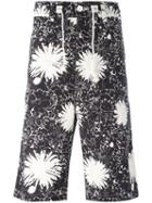 Junya Watanabe Comme Des Garçons Man Floral Print Bermuda Shorts, Men's, Size: Large, Black, Cupro/rayon/polyester