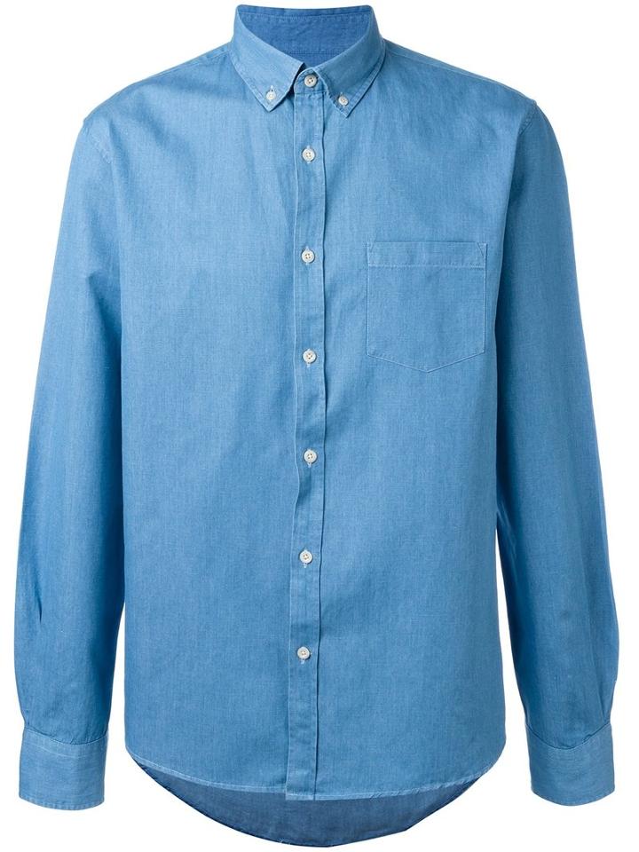 Sunspel Button-down Denim Shirt, Men's, Size: Medium, Blue, Linen/flax/cotton