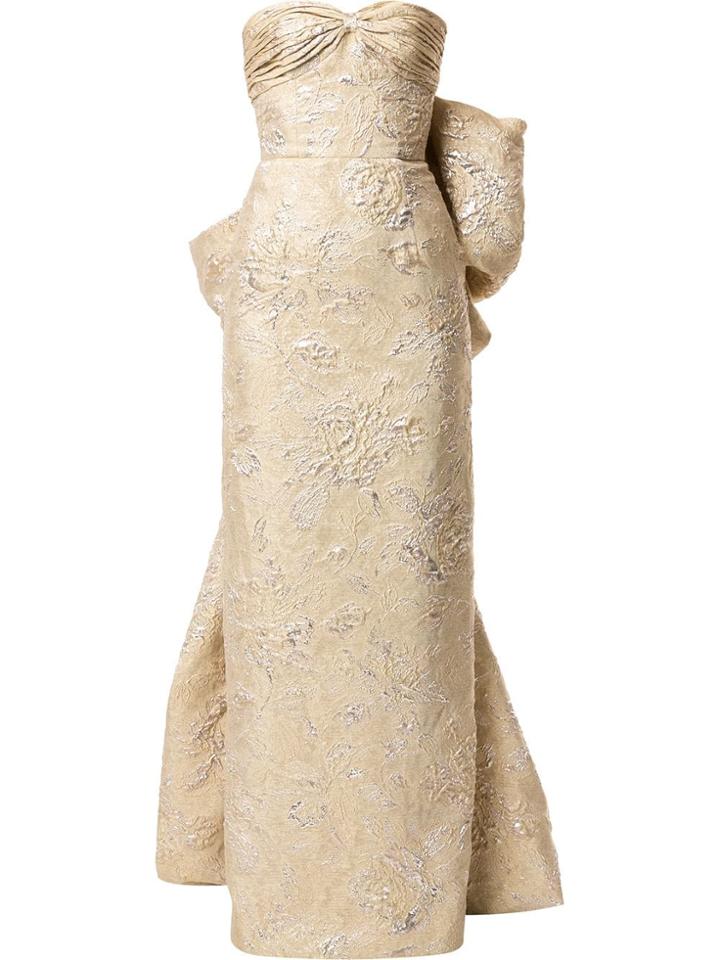Bambah Juliet Back Bow Pencil Gown - Gold