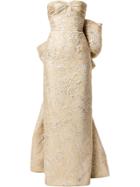 Bambah Juliet Back Bow Pencil Gown - Gold