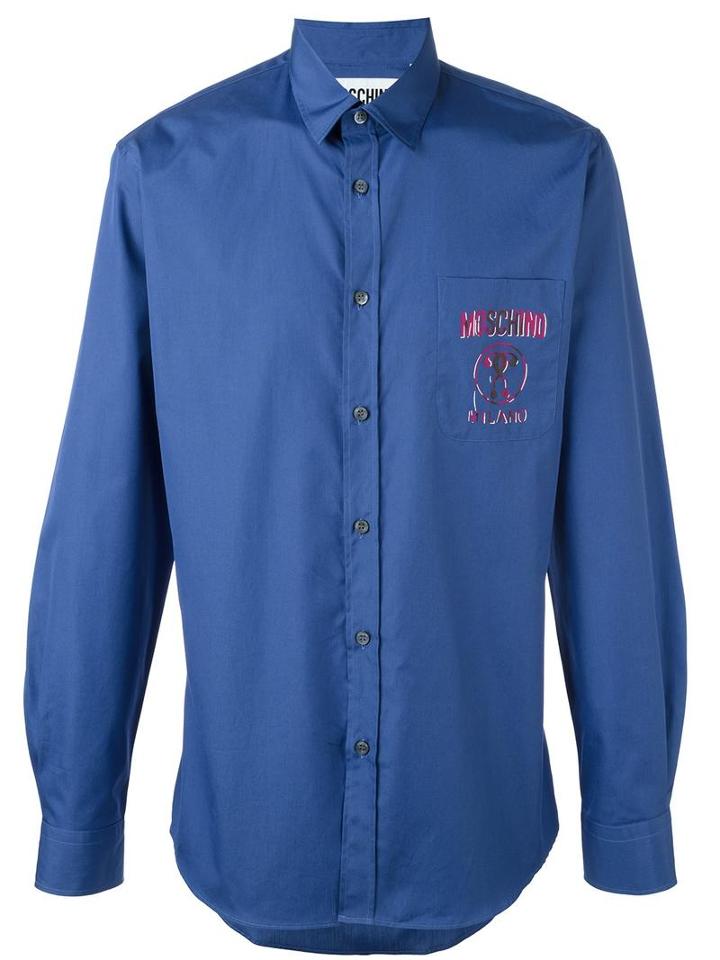 Moschino Double Question Mark Shirt, Men's, Size: 38, Blue, Cotton