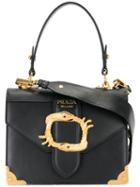 Prada Logo Plaque Shoulder Bag, Women's, Black, Calf Leather