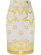 Versace Collection Star Print Pencil Skirt, Women's, Size: 44, Grey, Polyester/spandex/elastane/viscose