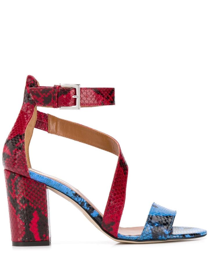 Paris Texas Snake Print Block Heel Sandals - Blue