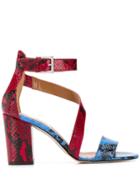 Paris Texas Snake Print Block Heel Sandals - Blue