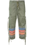 Greg Lauren - Embroidered Stripes Cropped Trousers - Women - Cotton - 3, Green, Cotton