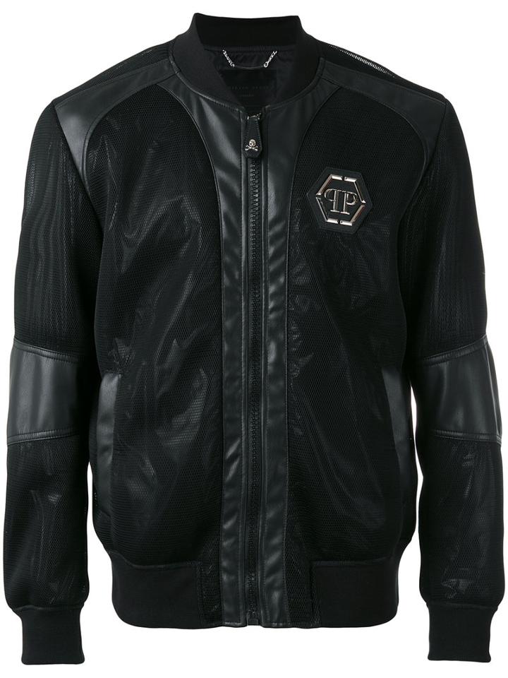 Philipp Plein Logo Bomber Jacket, Men's, Size: Xl, Black, Cotton/nylon/polyamide/spandex/elastane