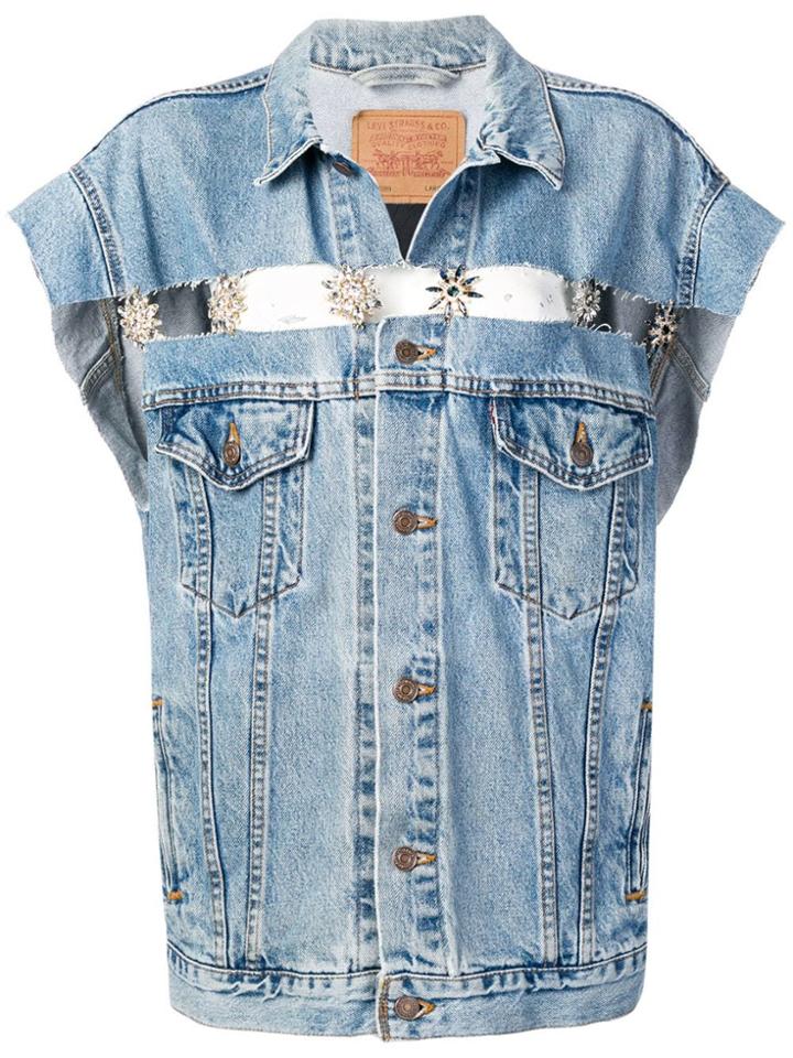Tiger In The Rain Crystal Flower Denim Jacket - Blue
