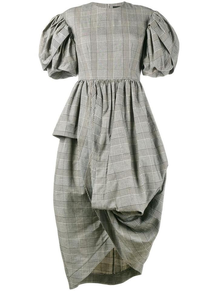 Simone Rocha Prince Of Wales Checked Dress, Women's, Size: 10, Grey, Cotton/linen/flax/acetate