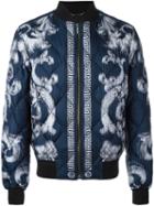 Versace 'lenticular Foulard' Quilted Bomber Jacket, Men's, Size: 46, Blue, Silk/viscose/cupro/feather Down