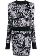 Balmain Square-shoulder Logo Print Mini Dress - Black