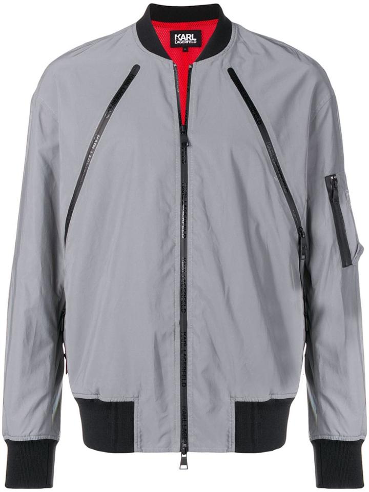 Karl Lagerfeld Reflective Bomber Jacket - Silver