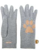 Moschino Paw Intarsia Gloves, Women's, Grey, Wool