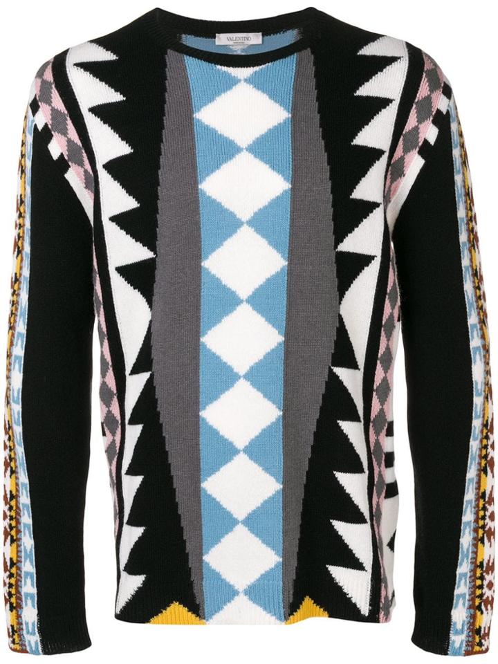Valentino Geometric Intarsia Jumper - Black