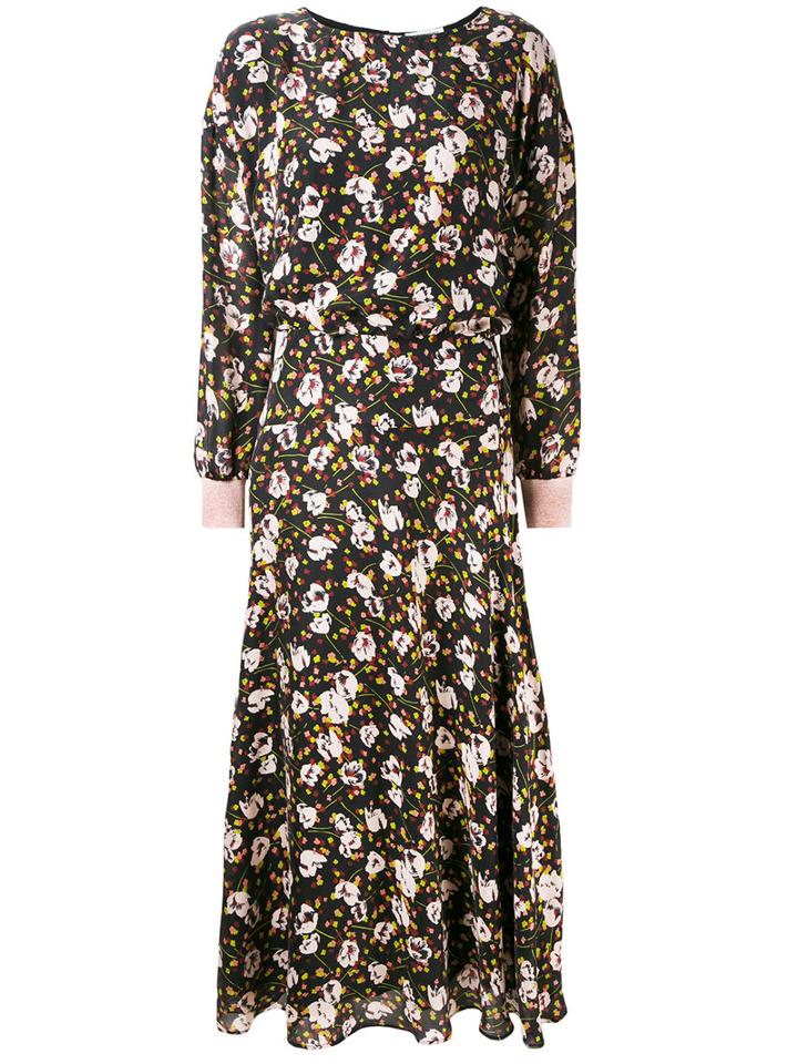 Essentiel Antwerp - Long Floral Tea Dress - Women - Silk/viscose - 38, Black, Silk/viscose