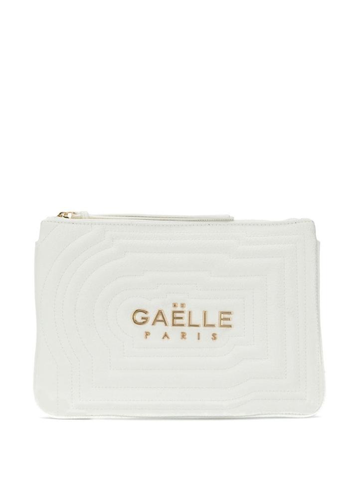 Gaelle Bonheur Gold Logo Clutch - White