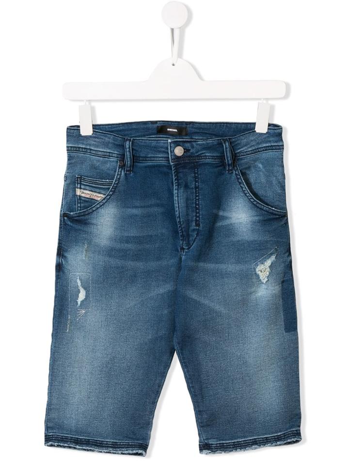 Diesel Kids Distressed Shorts - Blue