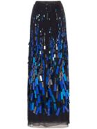 Prada Skyline Embellished Chiffon Maxi Skirt - Blue