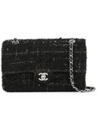 Chanel Vintage Cc Double Flap Tweed Shoulder Bag - Black