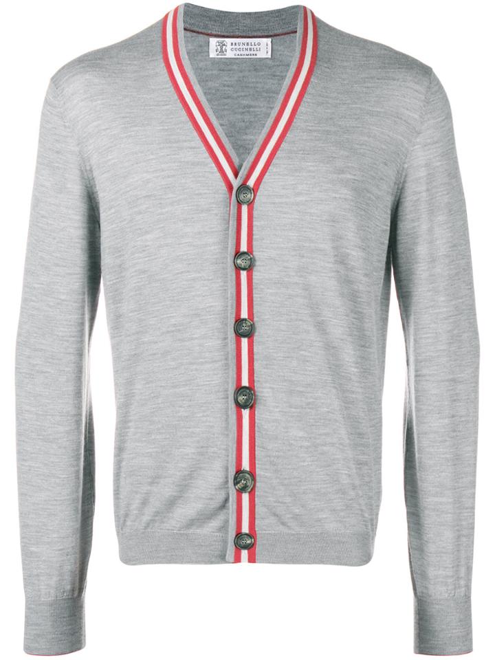 Brunello Cucinelli Stripe Trim Cardigan - Grey