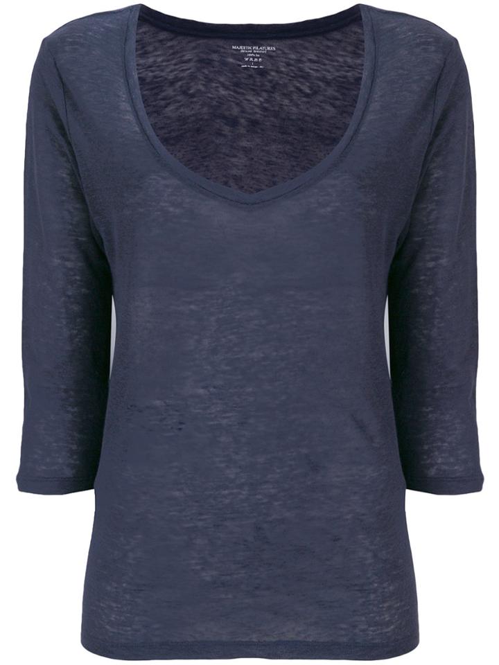 Majestic Filatures Cropped Sleeved Top - Blue