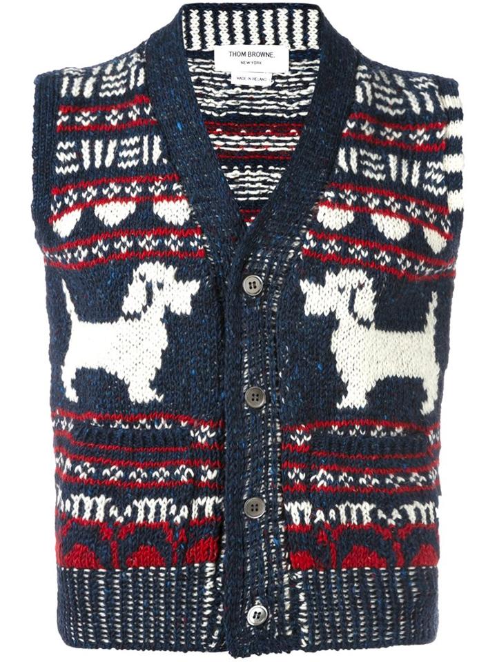 Thom Browne Sleeveless Intarsia Cardigan, Men's, Size: 2, Blue, Mohair/wool