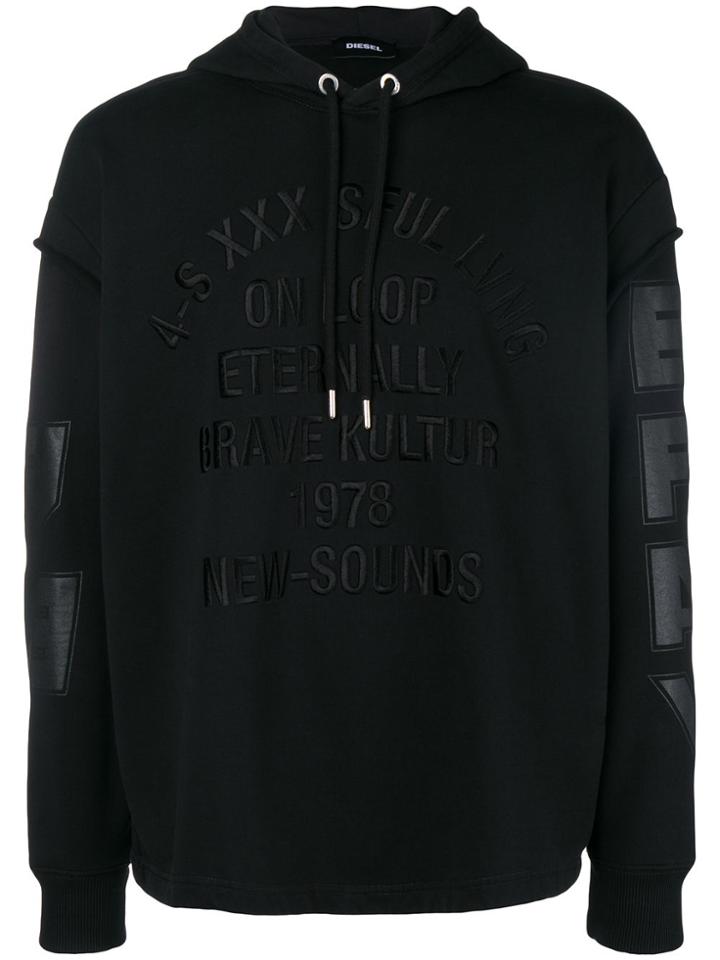 Diesel Embroidered Front Hoodie - Black