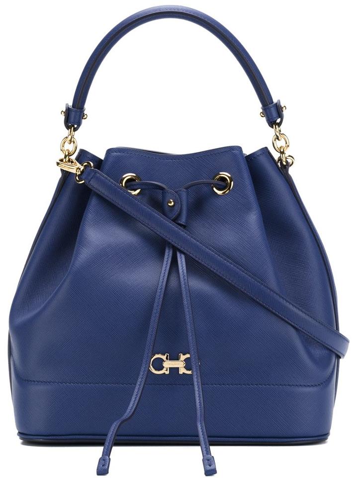 Salvatore Ferragamo Bucket Drawstring Shoulder Bag, Women's, Blue, Leather