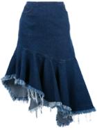 Marques'almeida Frayed Trim Pleated Denim Skirt, Women's, Size: 6, Blue, Cotton