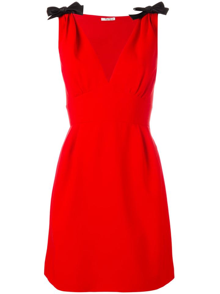 Miu Miu Shoulder Bows Flared Dress, Women's, Size: 42, Red, Silk/polyester/triacetate