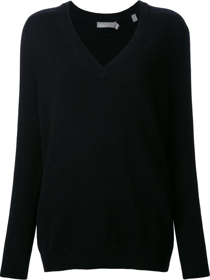 Vince V Neck Jumper, Women's, Size: Small, Black, Cashmere/wool