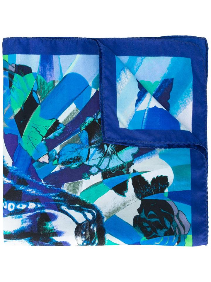 Etro Tiger Floral Print Scarf, Men's, Blue, Silk