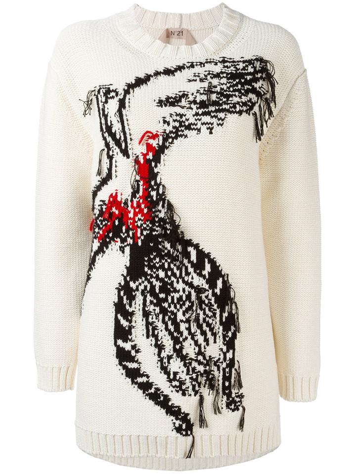 No21 Bird Intarsia Jumper, Women's, Size: 40, White, Cotton