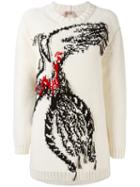 No21 Bird Intarsia Jumper, Women's, Size: 40, White, Cotton