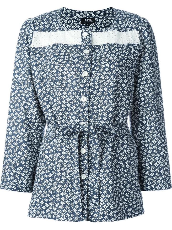 A.p.c. Eyelet Panel Floral Print Tie Waist 'ancolie' Shirt
