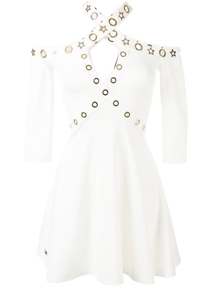 Philipp Plein - Jersey And Velvet Star Eyelet Dress - Women - Polyester/spandex/elastane/viscose - S, White, Polyester/spandex/elastane/viscose