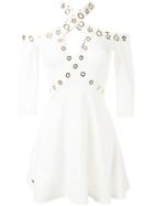 Philipp Plein - Jersey And Velvet Star Eyelet Dress - Women - Polyester/spandex/elastane/viscose - S, White, Polyester/spandex/elastane/viscose