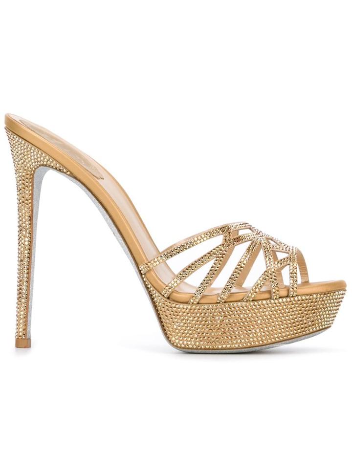 René Caovilla Rhinestone Stiletto Sandals - Nude & Neutrals