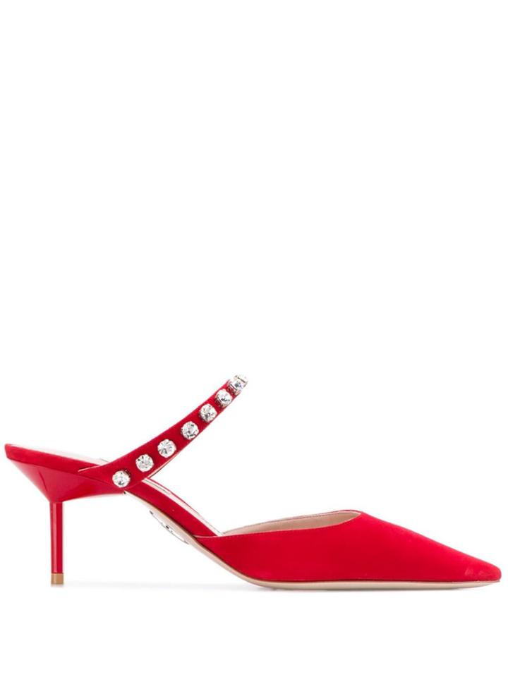 Miu Miu Embellished Pointed Pumps - Red